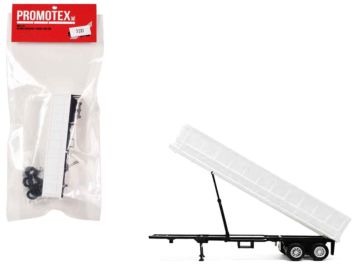 White 36ft gravel trailer HO scale plastic model by Miniature Motors, featuring detailed miniature accessory for model trains.
