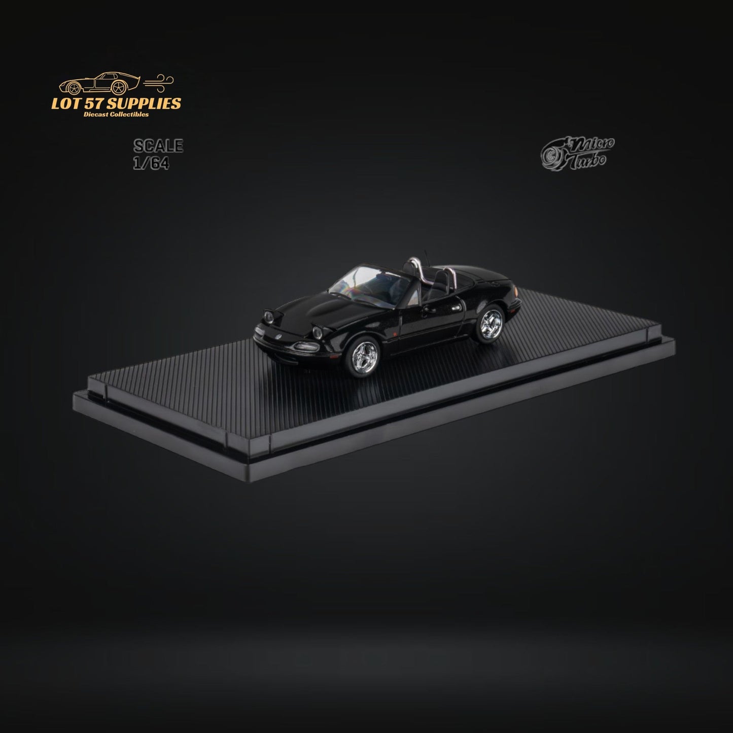 Metallic black 1:64 scale Mazda Eunos Roadster MX-5 diecast model by Lot57Supplies Diecast Shop, detailed miniature car.
