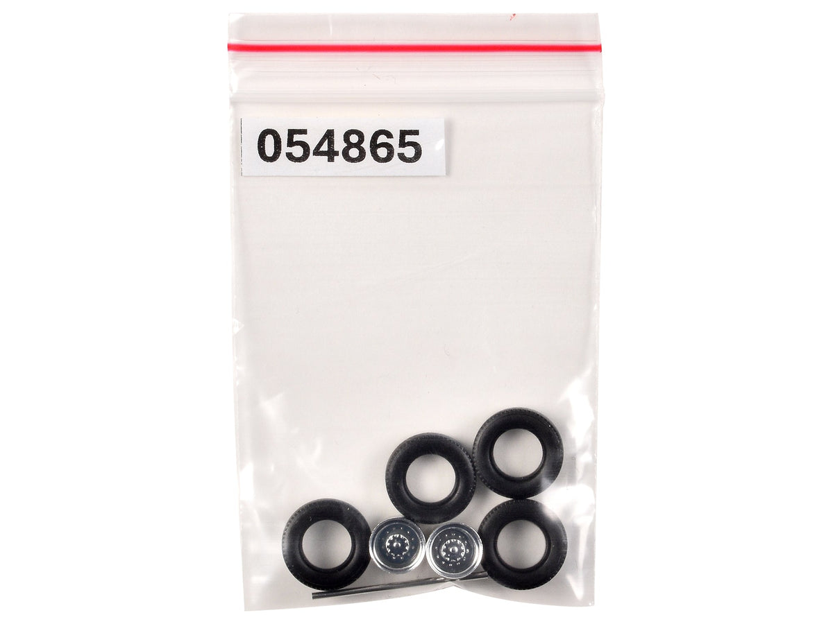 Miniature Motors chrome rear low profile wheelset for HO scale plastic model train, accessory by Promotex, detailed and realistic.