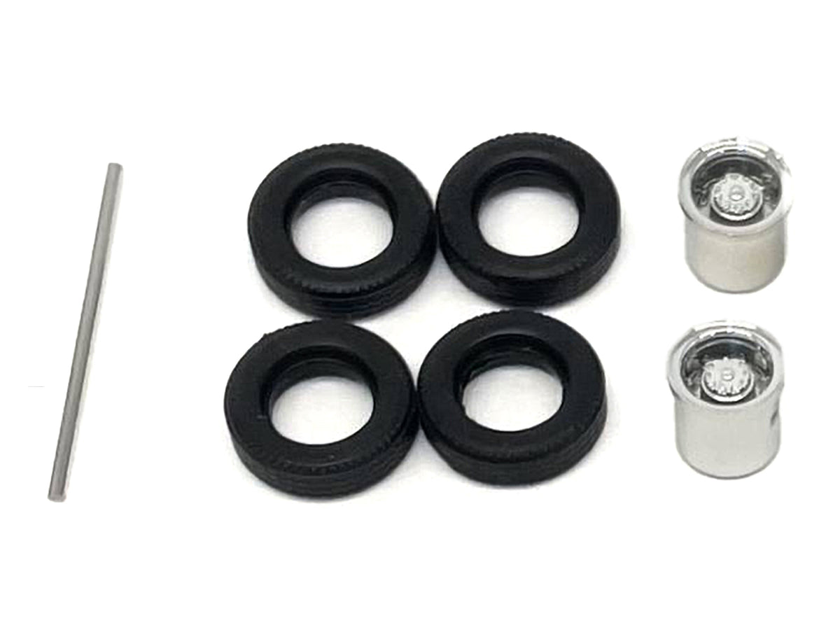Chrome rear low profile wheelset for HO scale plastic model by Miniature Motors, showing detailed miniature wheel accessories.