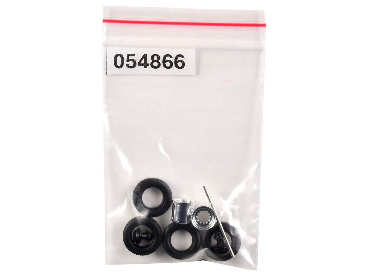 Chrome rear hypoid wheelset for HO scale plastic model by Miniature Motors, showing detailed miniature wheels for model cars.