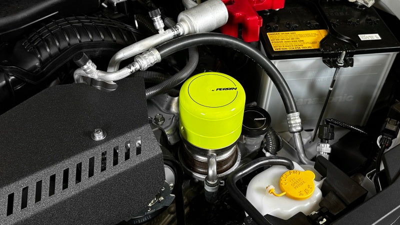PERRIN neon yellow oil filter cover for WRX, BRZ, and GR86 by JDMuscle