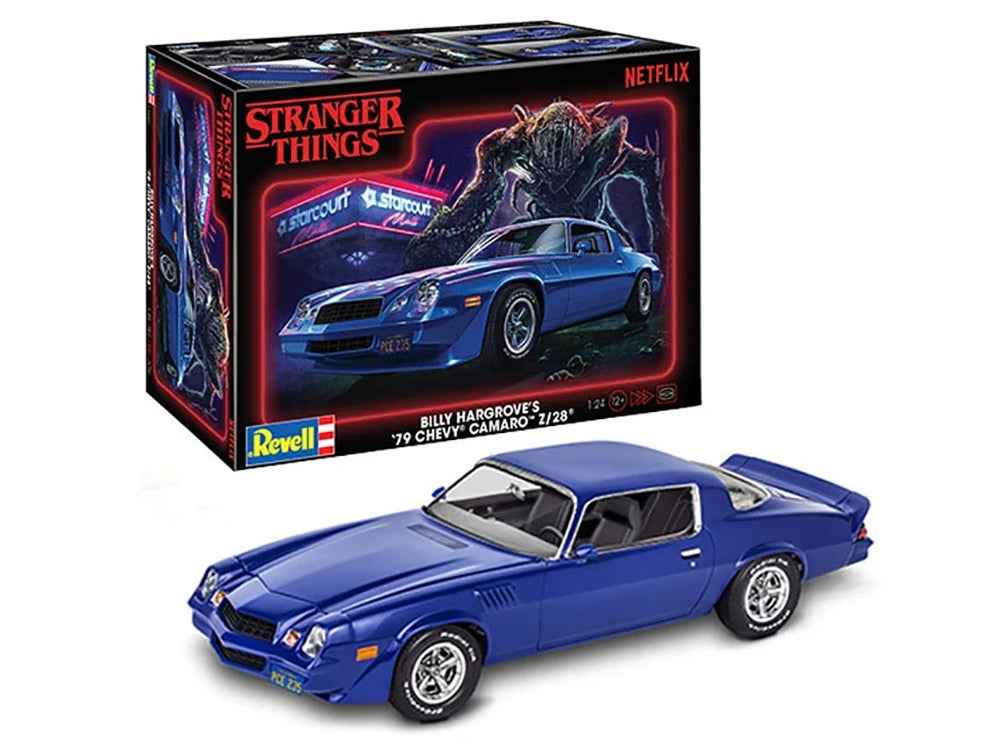 Miniature Motors Level 4 Billy Hargrove 1979 Chevrolet Camaro Z/28 model kit by Revell, showing assembled 1/24 scale toy car.