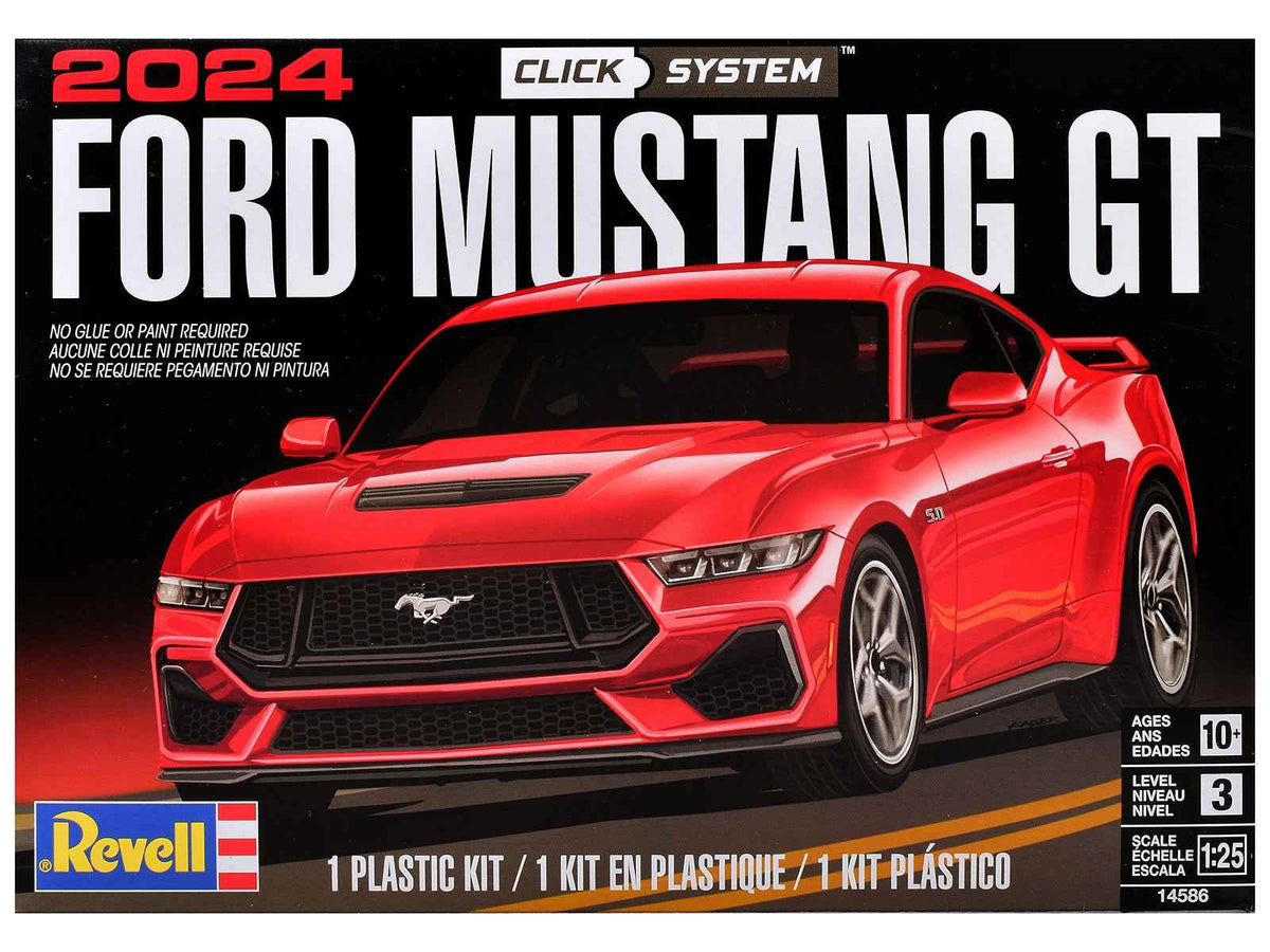 Level 3 2024 Ford Mustang GT 2-in-1 model kit by Revell, 1/25 scale Ford model showing detailed car parts.