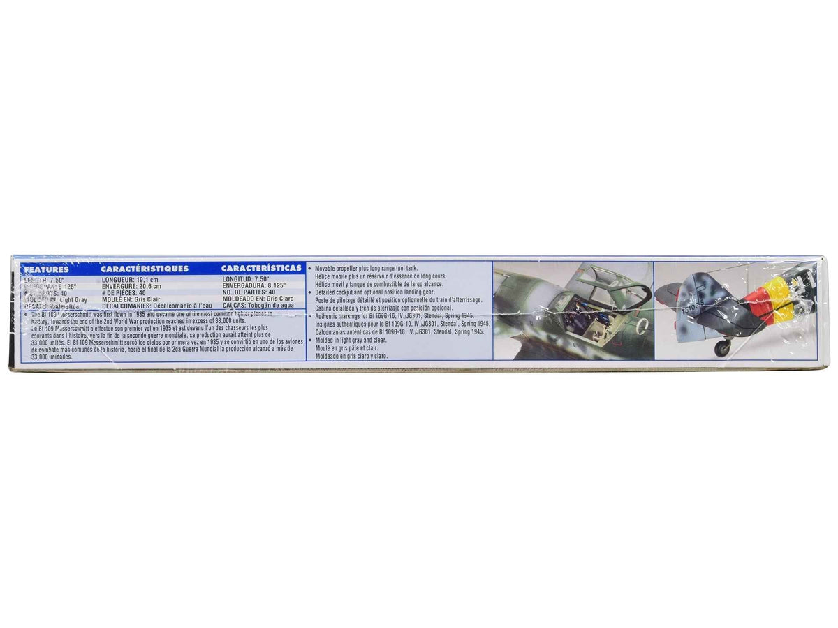 Detailed image of Revell 1/48 scale Messerschmitt Bf 109G-10 fighter aircraft model from Miniature Motors, showcasing WWII aircraft details.