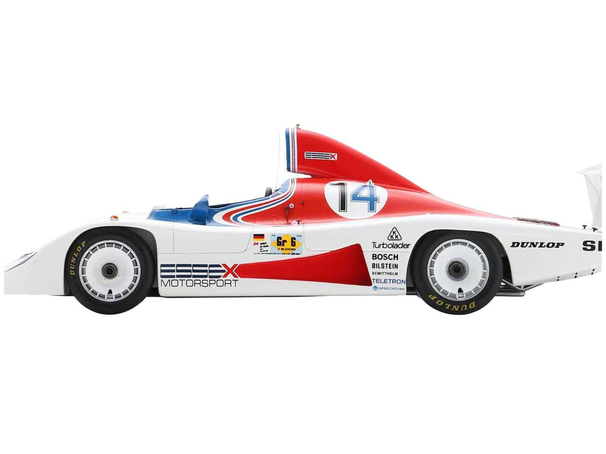Miniature Motors 1/18 Porsche 936 #14 Le Mans model car with acrylic display case, featuring Bob Wollek and Hurley Haywood from 1979.