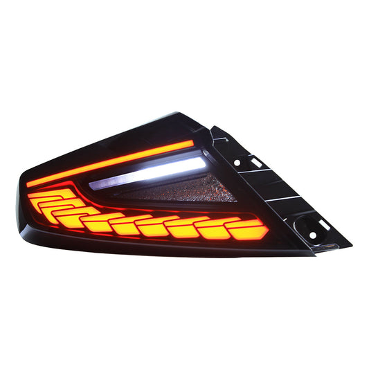 OLM Phantom-Spec LED taillights with smoke lens and white optic for 2022+ Subaru WRX, showing sleek taillight design and smoked finish.