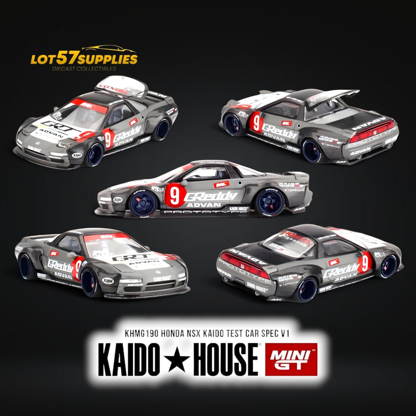 Mini-GT x KAIDO Honda NSX Kaido Test Car Spec V1 diecast model in 1:64 scale, detailed Honda sports car replica.