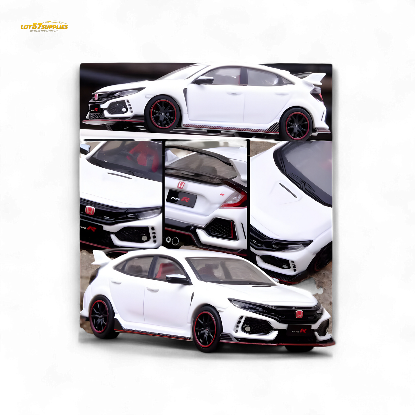 White INNO64 Honda Civic Type-R FK8 diecast model car, detailed 1:64 scale replica from Lot57Supplies Diecast Shop.