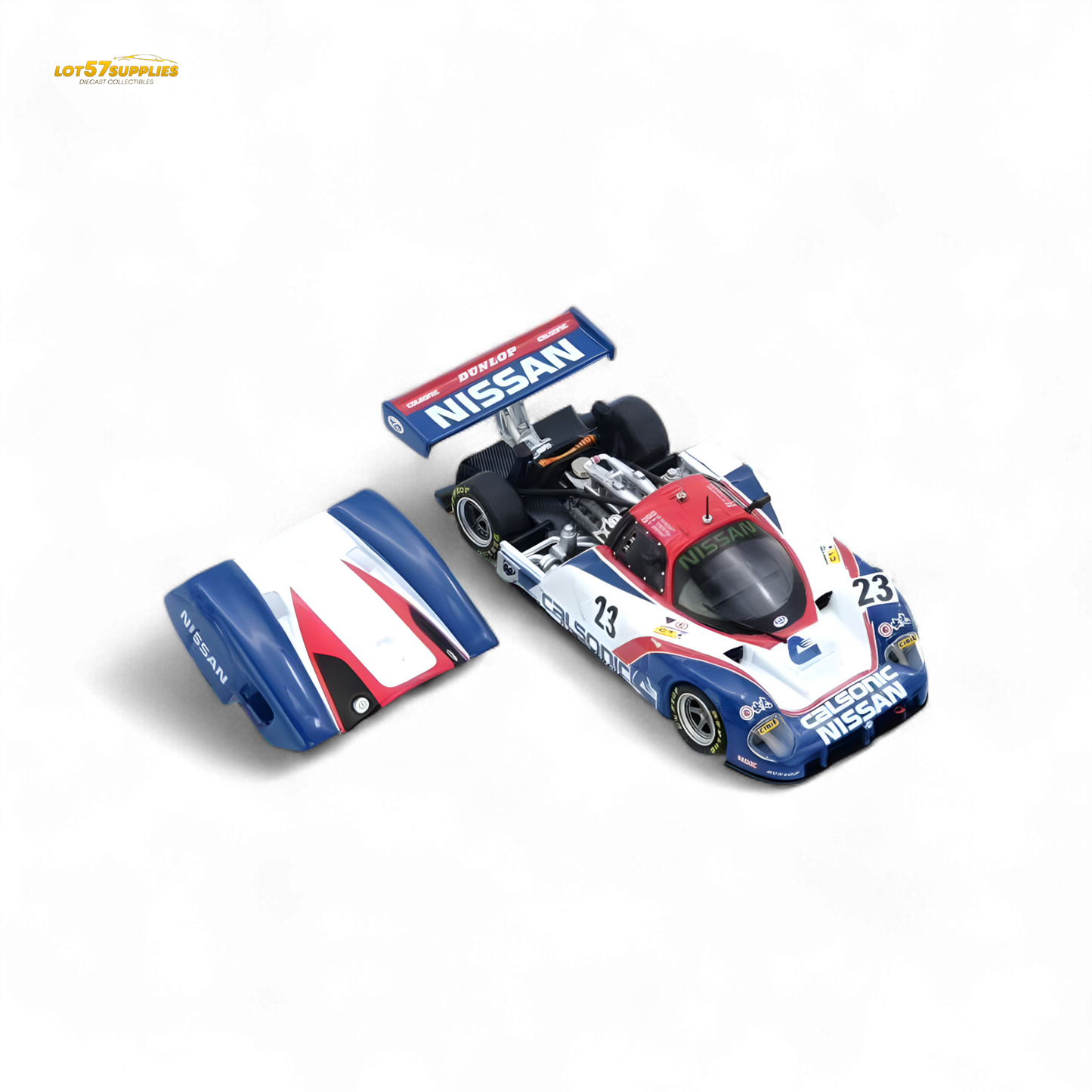 Detailed image of the INNO64 Nissan R89C diecast model, showcasing the miniature Nissan race car in 1:64 scale.