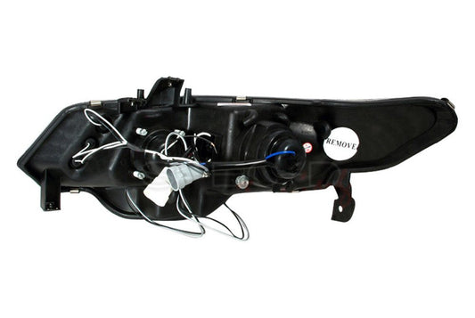 Spec-D dual halo projector headlights for 2006-2011 Honda Civic coupe in chrome finish, featuring modern lighting design.