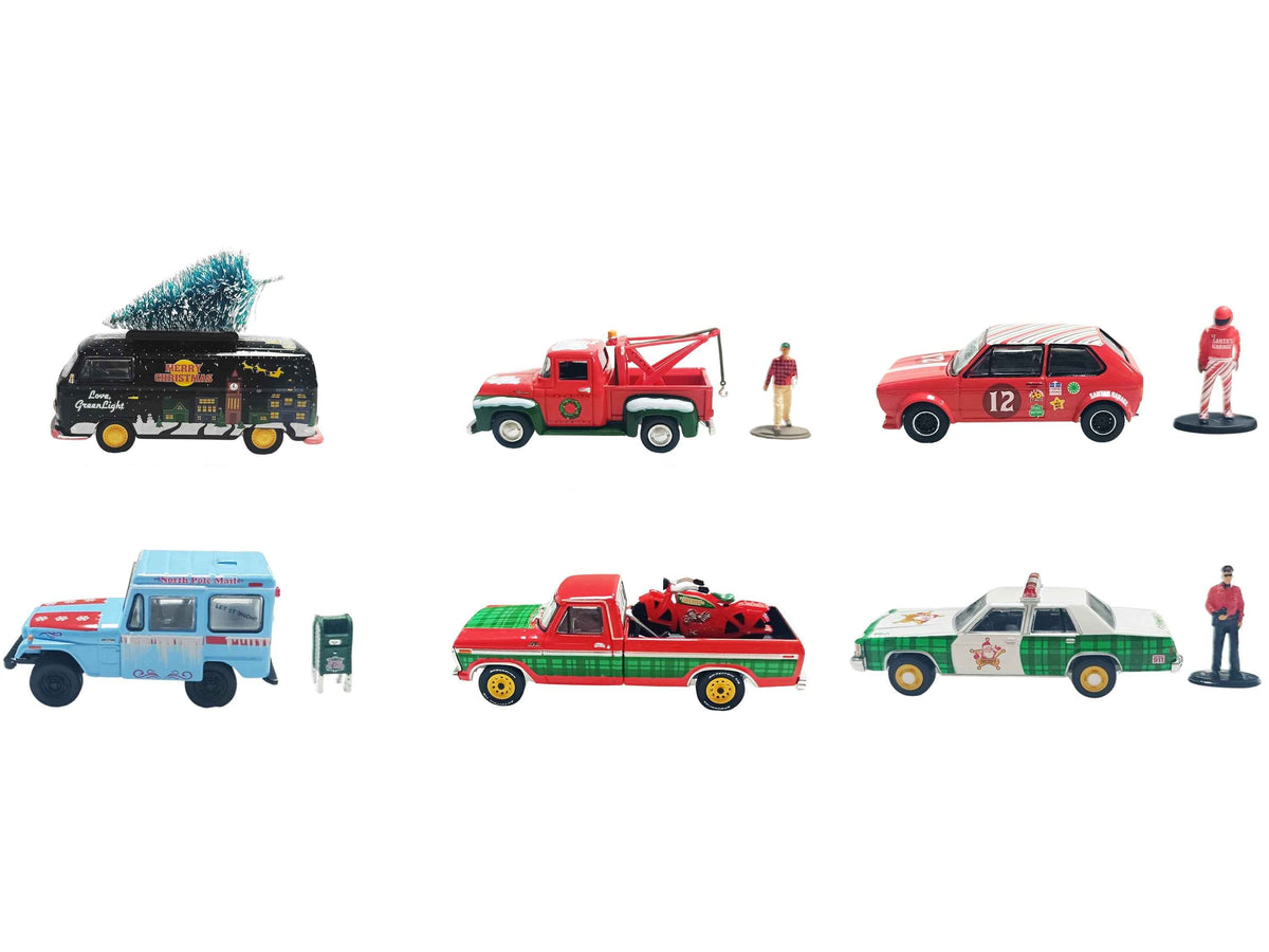 Set of six 1/64 scale diecast model cars from the Christmas 2025 Limited Edition by Greenlight, featuring detailed miniature vehicles.