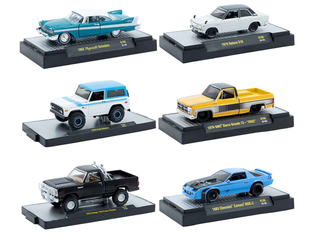 Miniature Motors Auto-Thentics 6-piece 1/64 diecast model car set in display cases, limited edition by M2 Machines.