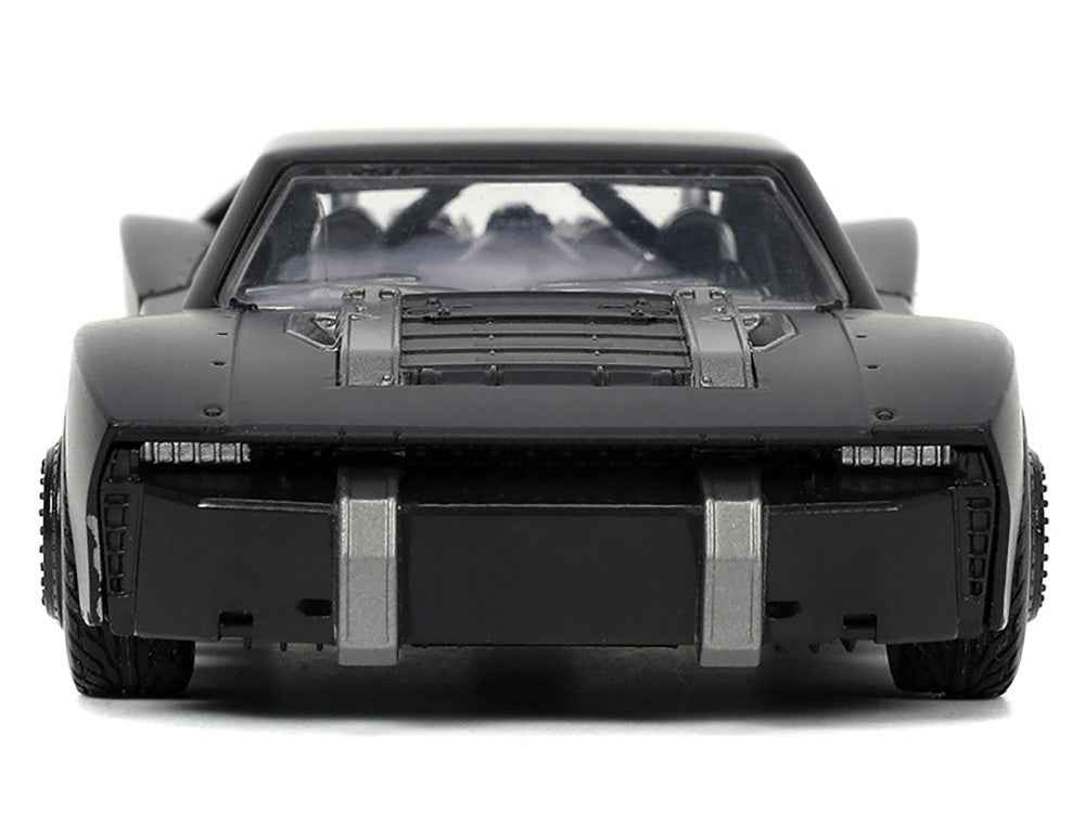 Black Batmobile diecast model car from the Hollywood Rides Series 1/32 by Miniature Motors, inspired by The Batman (2022) movie.
