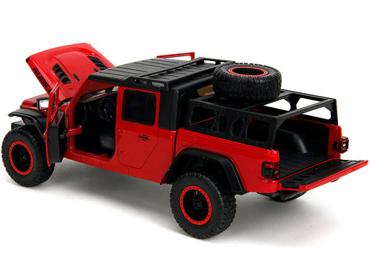 Jeep Gladiator Rubicon Pickup Truck 2020 rojo con techo negro y ruedas adicionales, serie «Just Trucks», modelo de automóvil a escala 1/24 de metal fundido a presión de Jada