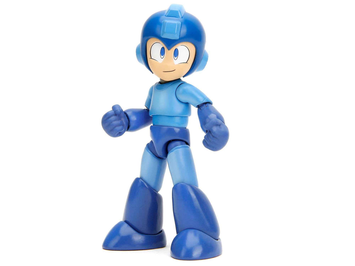 Mega Man 4.5-inch action figure by Miniature Motors, featuring accessories, alternate head, and hands from the 1987 video game.