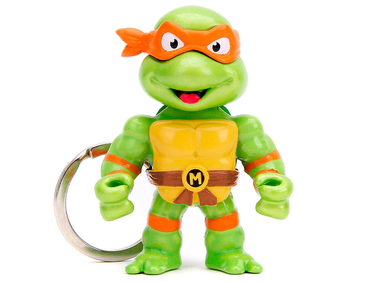 Set of 4 Teenage Mutant Ninja Turtles diecast figure key chains by Jada, featuring detailed TMNT characters from Metalfigs series.
