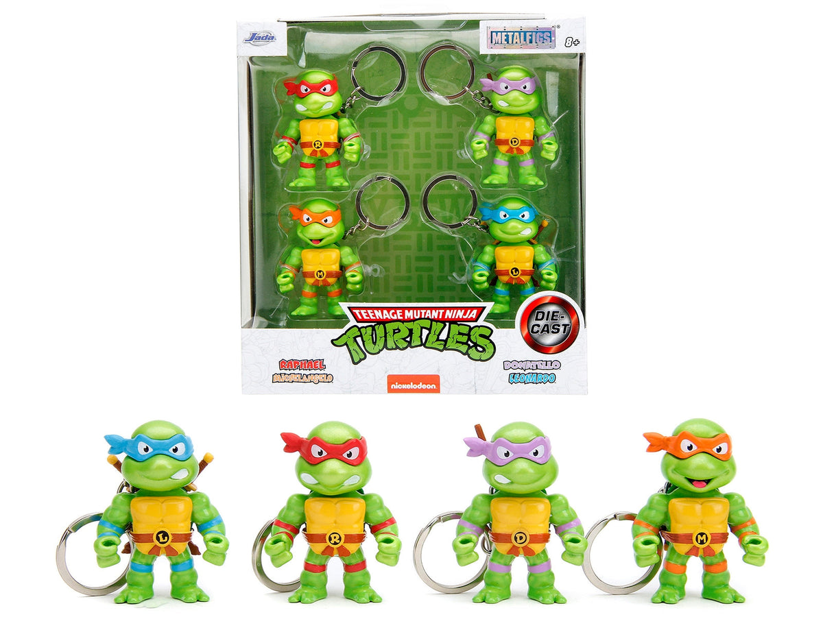 Set of 4 Teenage Mutant Ninja Turtles diecast key chain figures from Jada Metalfigs series, featuring detailed TMNT character models.