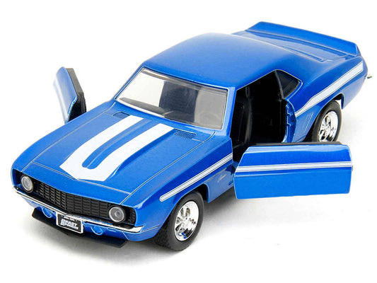 1969 Chevrolet Camaro Blue Metallic with White Stripes "2 Fast 2 Furious" (2003) Movie "Fast & Furious" Series 1/32 Diecast Model Car by Jada