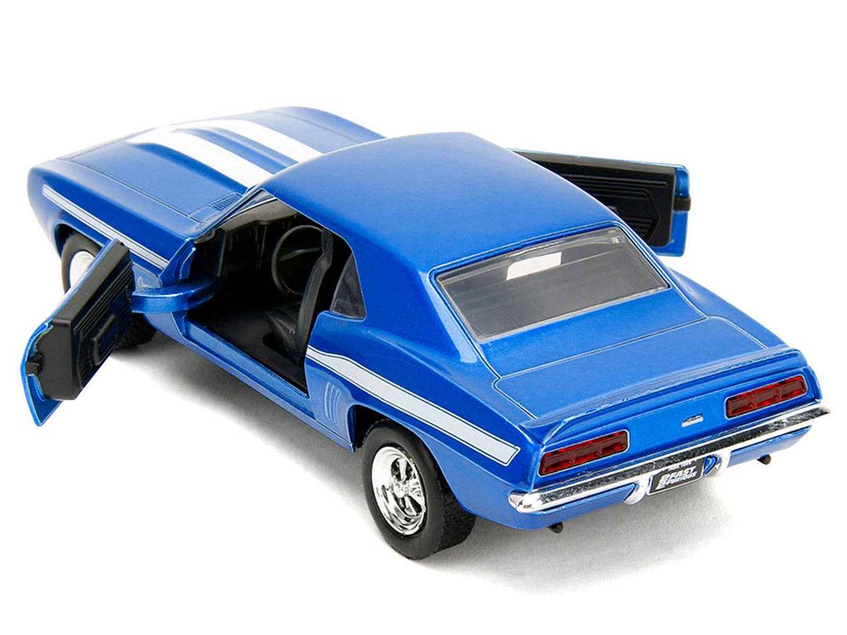 Miniature Motors 1/32 diecast Chevrolet Camaro blue metallic with white stripes from "Fast & Furious" series, detailed model car.