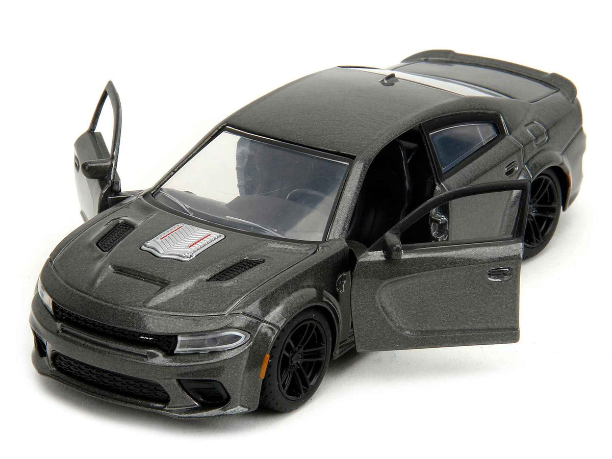Gray metallic 1/32 diecast model of 2021 Dodge Charger SRT Hellcat from Fast X, part of Fast & Furious series by Miniature Motors.