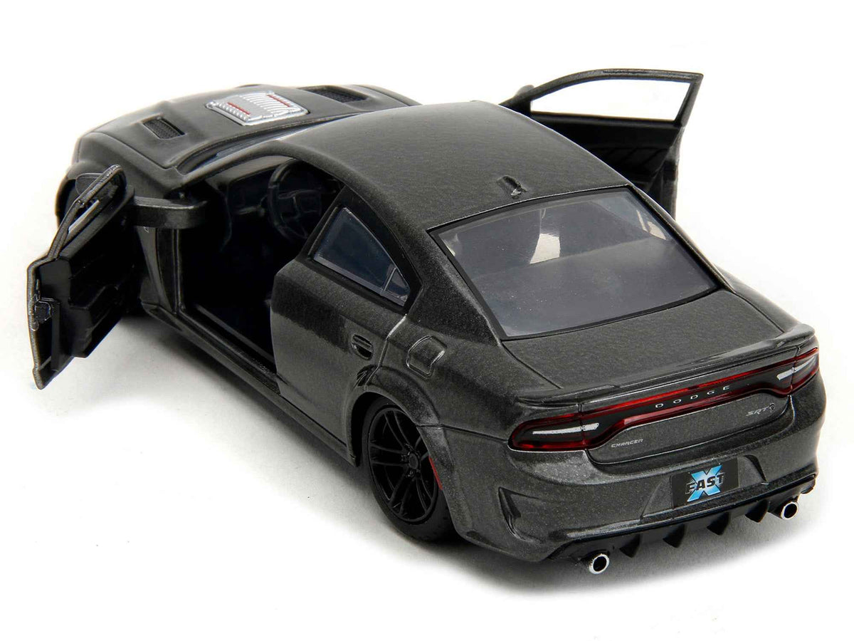 Gray metallic 2021 Dodge Charger SRT Hellcat diecast model car from Fast & Furious series by Miniature Motors, featuring detailed design.