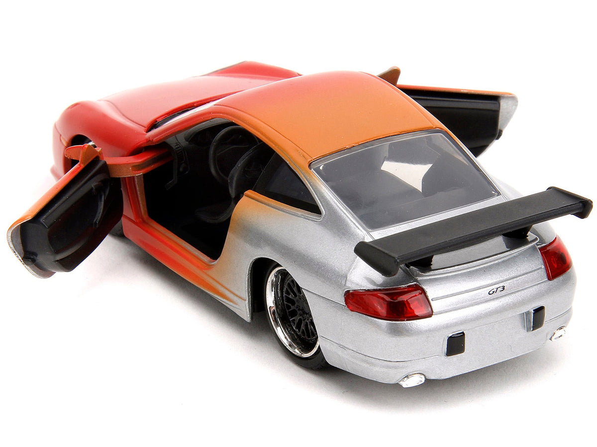 Miniature Motors Porsche 911 GT3 RS diecast model car in matte orange and silver metallic, detailed "Pink Slips" Series 1/32 by Jada