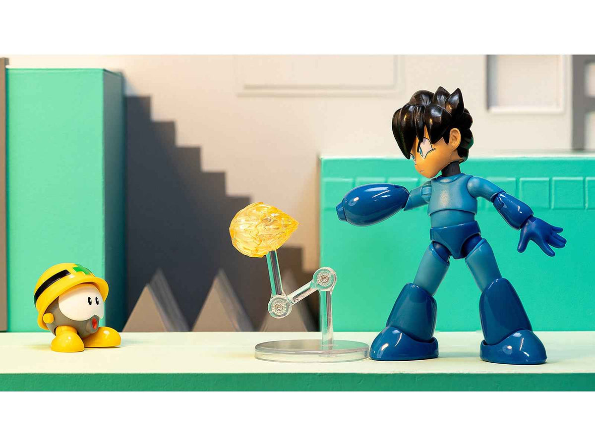 Mega Man 4.5-inch Deluxe action figure by Miniature Motors with accessories, alternate head and hands, from the 1987 video game.