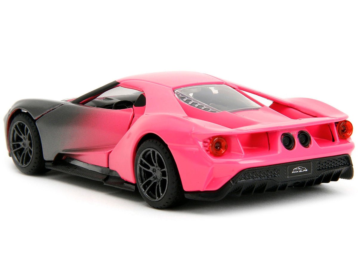 Gray metallic and pink gradient Ford GT 1/32 diecast model car by Jada from the Pink Slips series, detailed miniature vehicle.