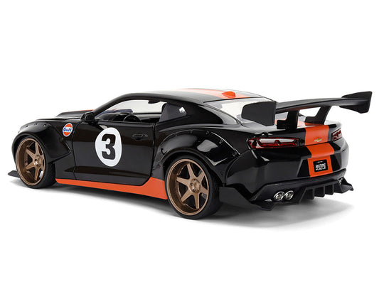 2016 Chevrolet Camaro #3 "Gulf Oil" Black with Orange Stripe "Wide Body" Series 1/24 Diecast Model Car by Jada