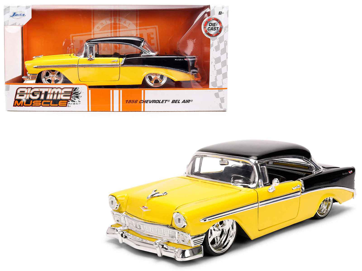 Yellow and black 1/24 scale Chevrolet Bel Air diecast model car from Jada's Bigtime Muscle series by Miniature Motors.