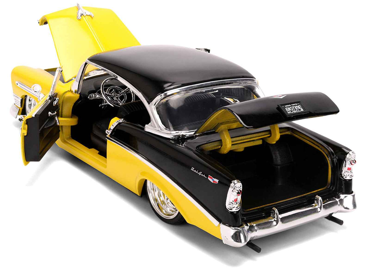Yellow and black 1/24 scale Chevrolet Bel Air diecast model car from Jada's Bigtime Muscle series by Miniature Motors.