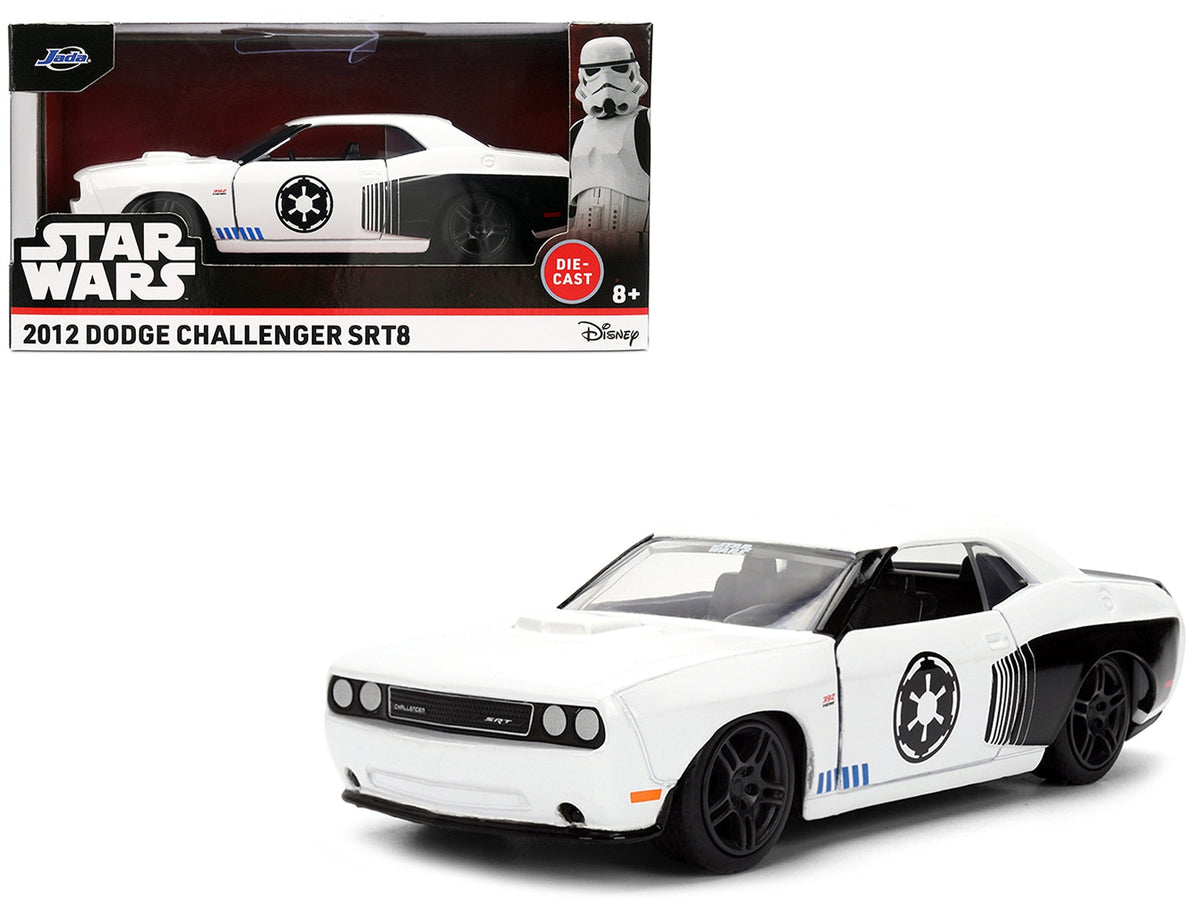 2012 Dodge Challenger SRT8 "Stormtrooper" diecast model car in white with Star Wars graphics, from Hollywood Rides series by Jada.