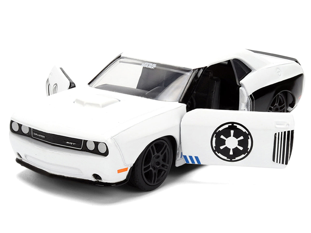 2012 Dodge Challenger SRT8 Stormtrooper livery diecast model car by Jada, white with Star Wars graphics, Hollywood Rides series, 1/32 scale
