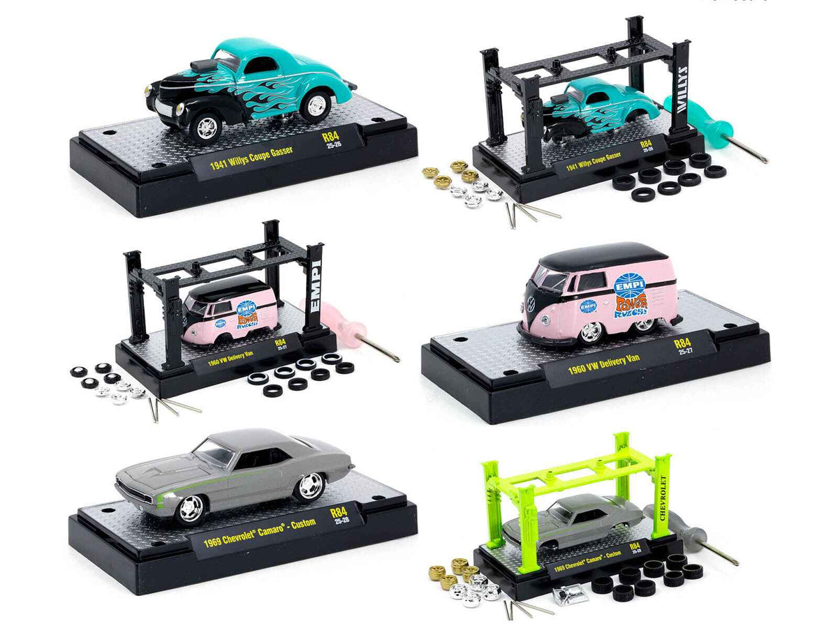 Miniature Motors 1/64 diecast car model kit set featuring three limited edition cars, part of the Release 84 series by M2 Machines.