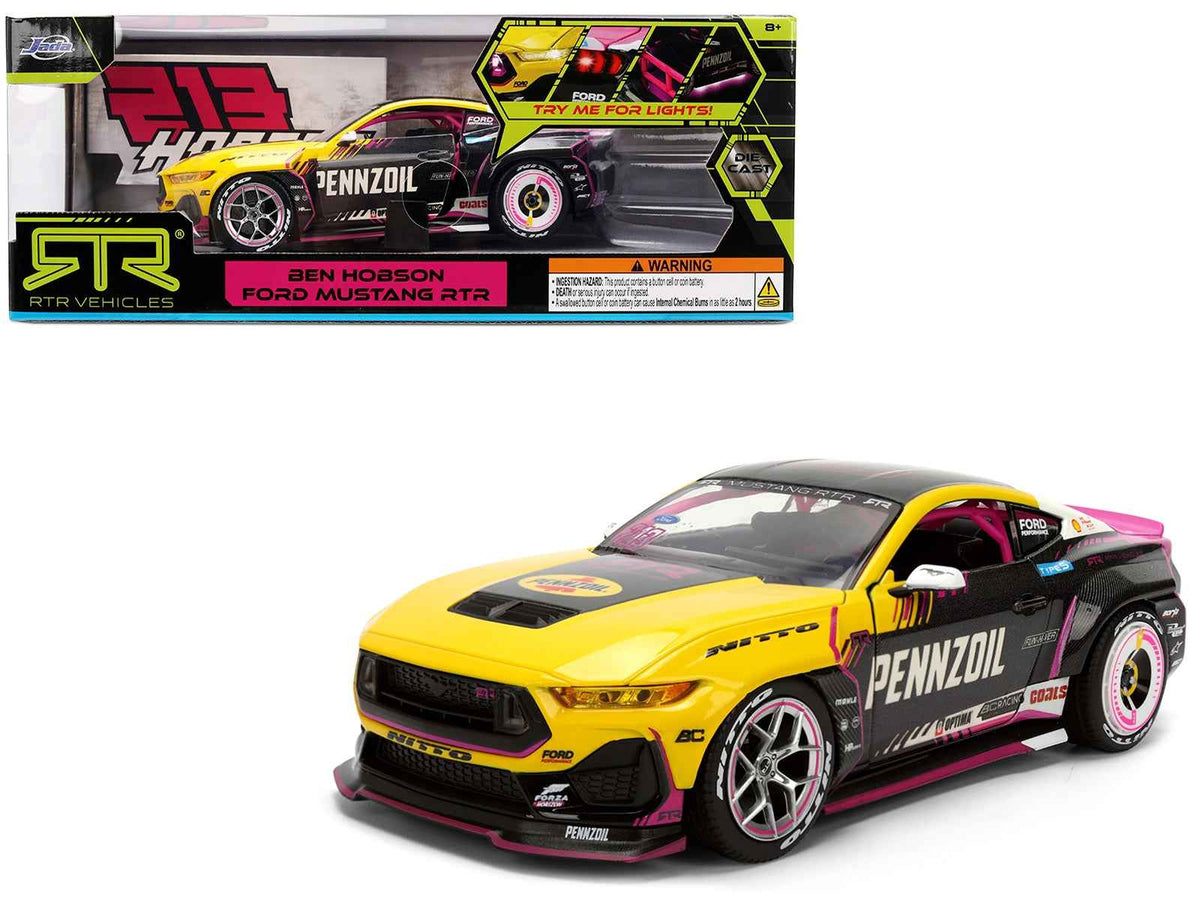 Miniature Motors Ford Mustang RTR #213 Ben Hobson diecast model car with lights, part of Jada's Series 1/24 Formula Drift PRO Championship.