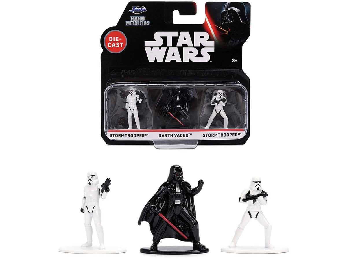 Set of 3 Star Wars Nano Metalfigs diecast figures from Jada's Miniature Motors series, depicting iconic characters from the franchise.
