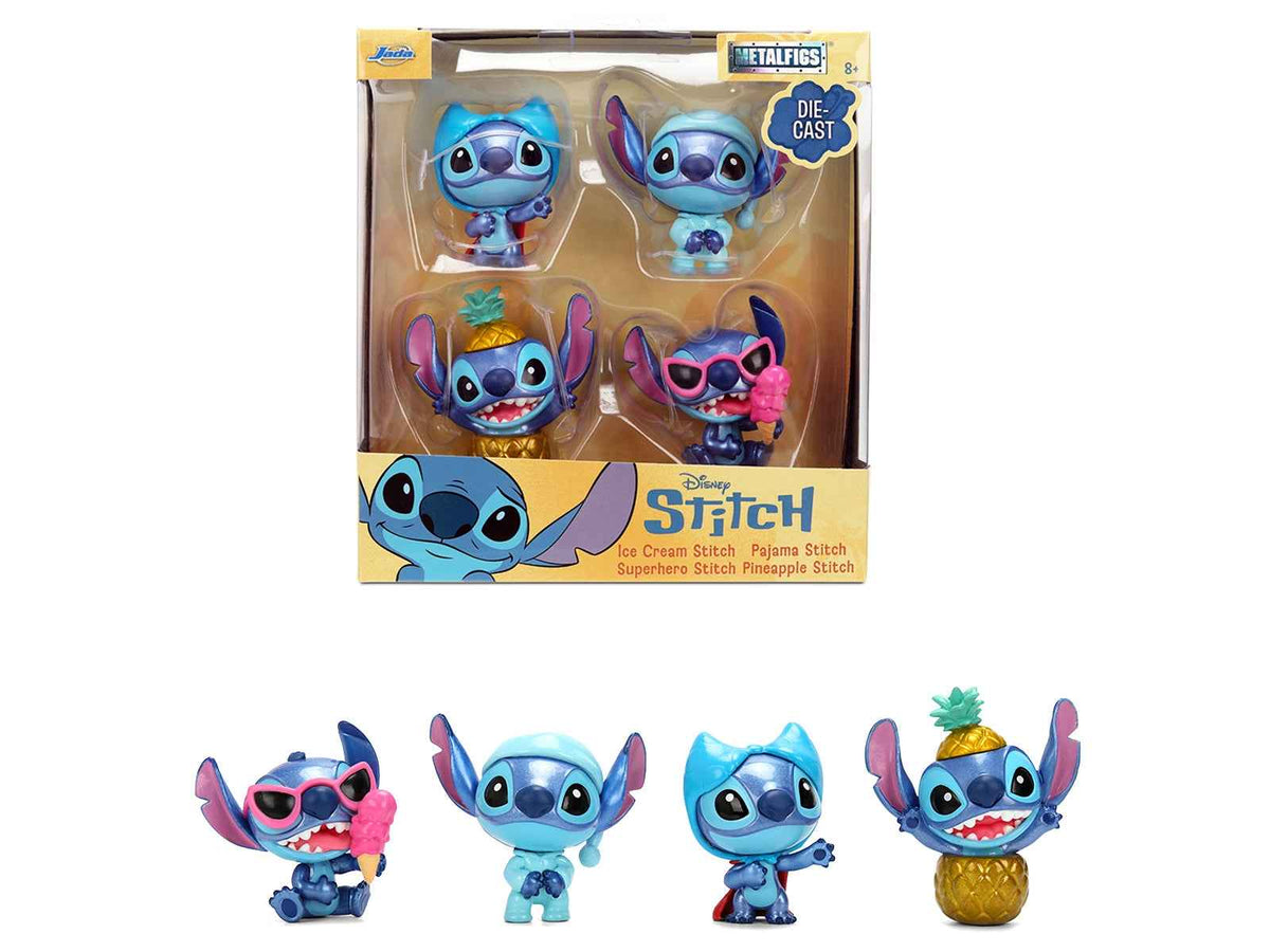 Set of 4 Disney's Stitch diecast figures from Miniature Motors' Metalfigs series, detailed movie and TV series collectible models.