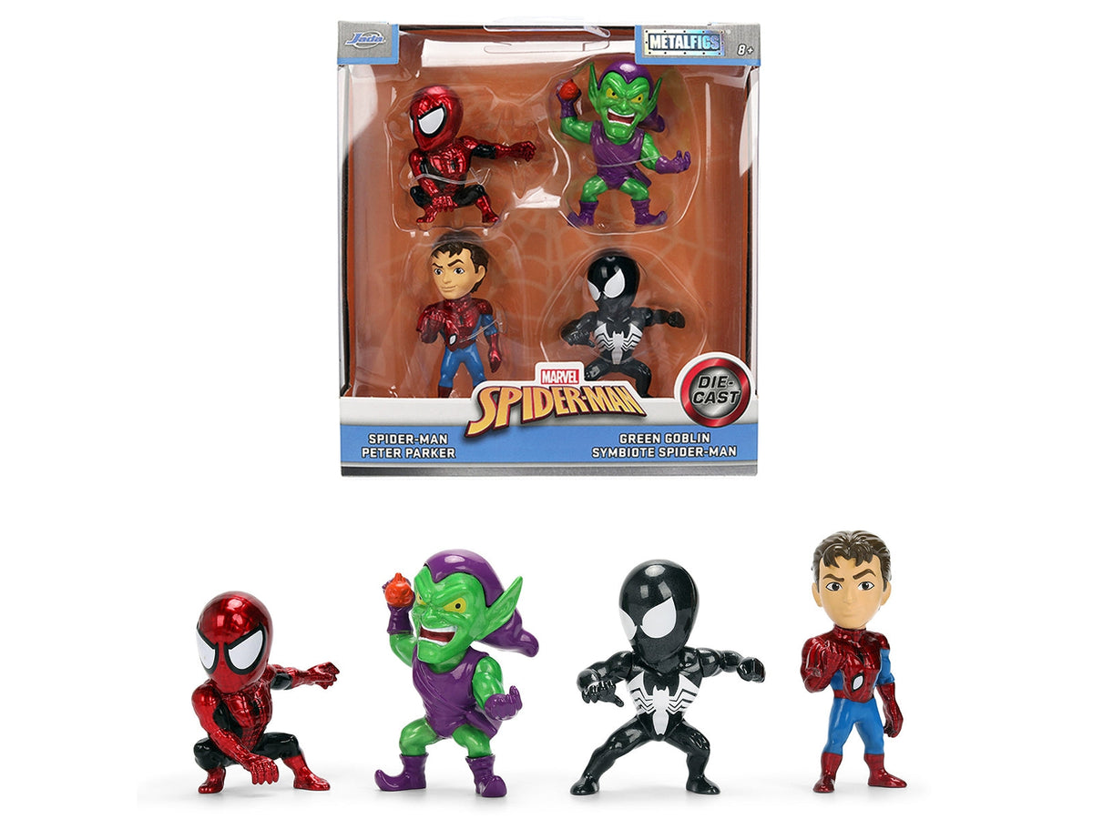 Set of 4 Miniature Motors Spider-Man Wave 3 Metalfigs diecast figures featuring detailed superhero characters.