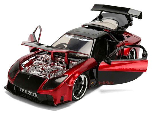 1995 Mazda RX-7 Widebody RHD (Right Hand Drive) "VeilSide" Black and Red Metallic "JDM Tuners" Series 1/24 Diecast Model Car by Jada