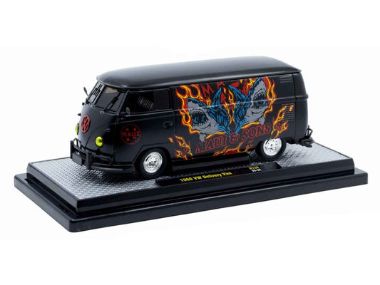 1960 Volkswagen Delivery Van "Maui & Sons" Black with Graphics Limited Edition to 4050 pieces Worldwide 1/24 Diecast Model Car by M2 Machines