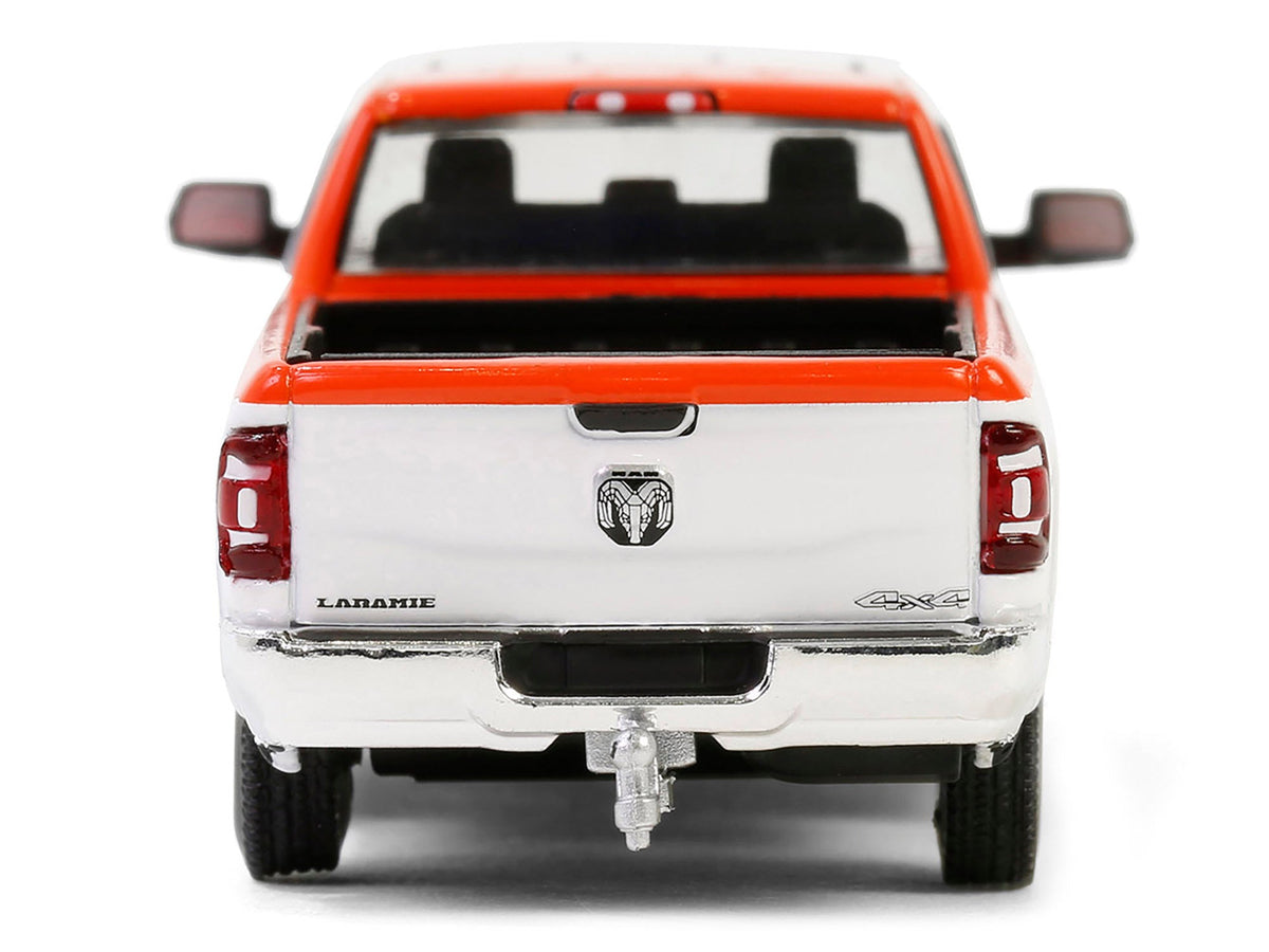 Miniature Motors 2023 Ram 2500 Texaco Special Edition diecast model truck in orange and white, detailed 1/64 scale replica.