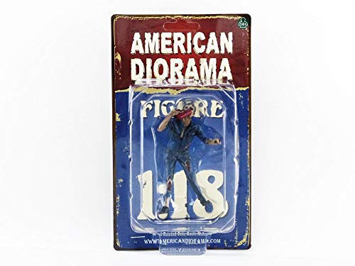 Miniature Motors Zombie Mechanic Figurine III for 1/18 scale models by American Diorama, detailed zombie figure with mechanic attire.