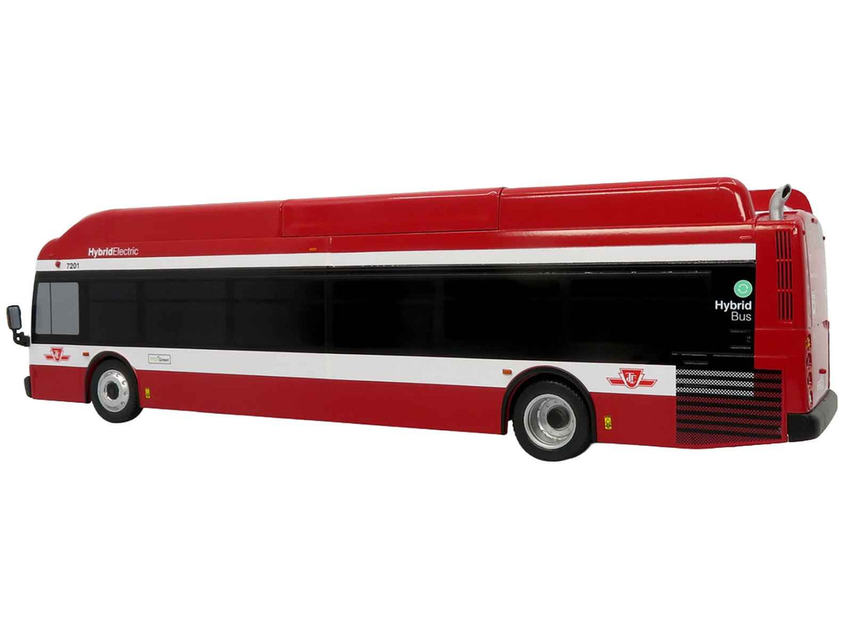 Red and white New Flyer Xcelsior transit bus model by Miniature Motors, TTC Toronto Transit Commission, limited edition 1/43 scale.