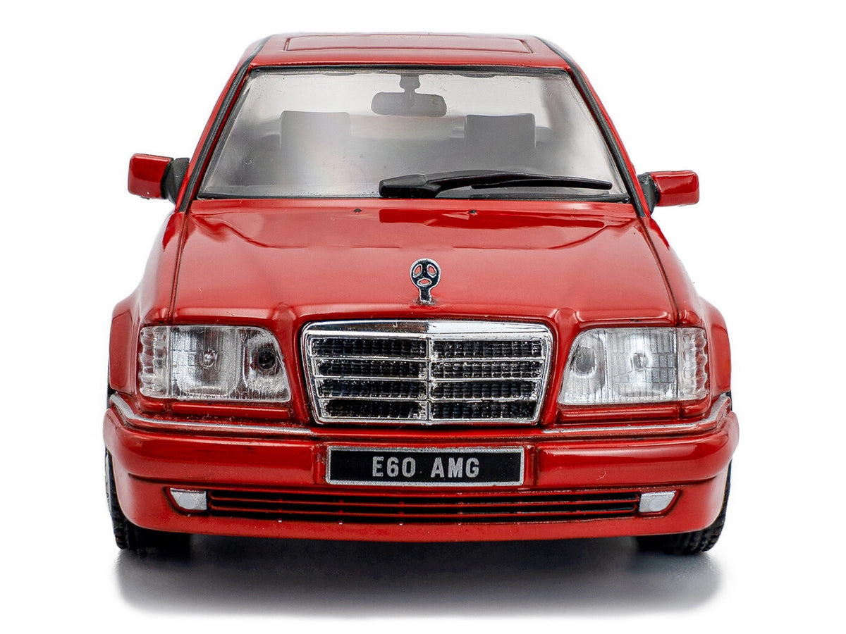 Miniature Mercedes-Benz W124 E60 AMG diecast model car in signal red by Solido, detailed 1/43 scale collectible from Mercedes Models collection.