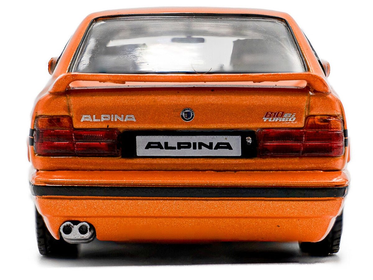 1994 BMW E34 Alpina B10 BiTurbo orange metallic diecast model car with black stripes, detailed Miniature Motors BMW model in 1/43 scale