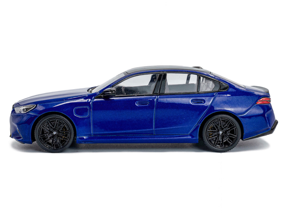 2024 BMW M5 Sedan Miniature Motors diecast model car in Marina Bay Blue Metallic with black roof, detailed 1/43 scale by Solido