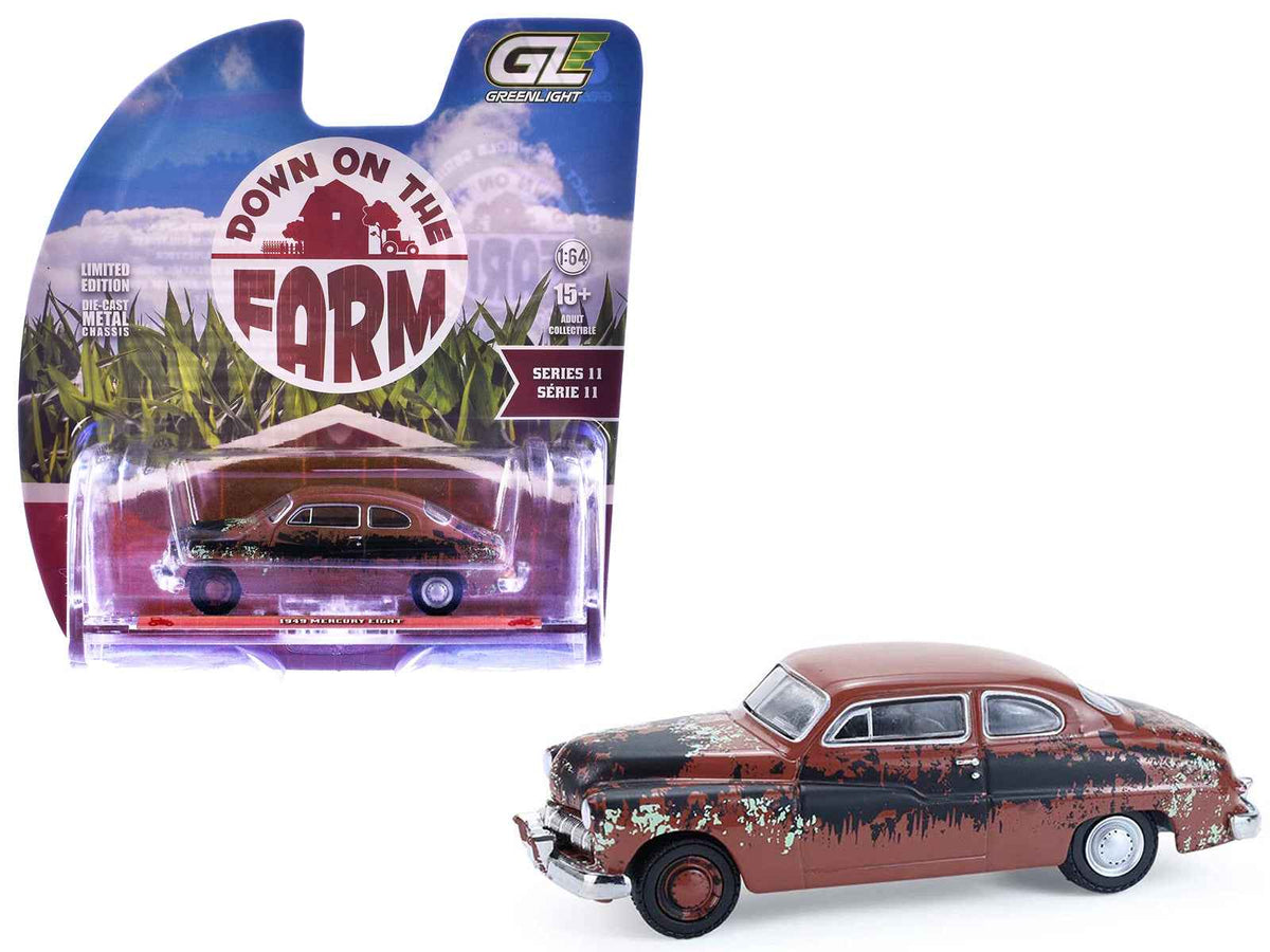 Miniature Motors 1/64 diecast model of 1949 Mercury Eight "Barn Find" in brown rust finish from Greenlight's "Down on the Farm" Series.