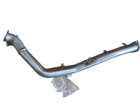 Speedzone Performance LLC high flow catless downpipe for 2008-2014 WRX and 2008-2021 STI, showing metal construction and flange details.