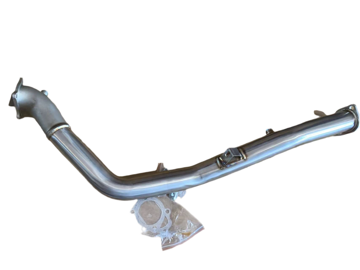 Speedzone Performance high flow catless downpipe for 2008-2014 WRX and 2008-2021 STI, featuring stainless steel construction and precision welds.